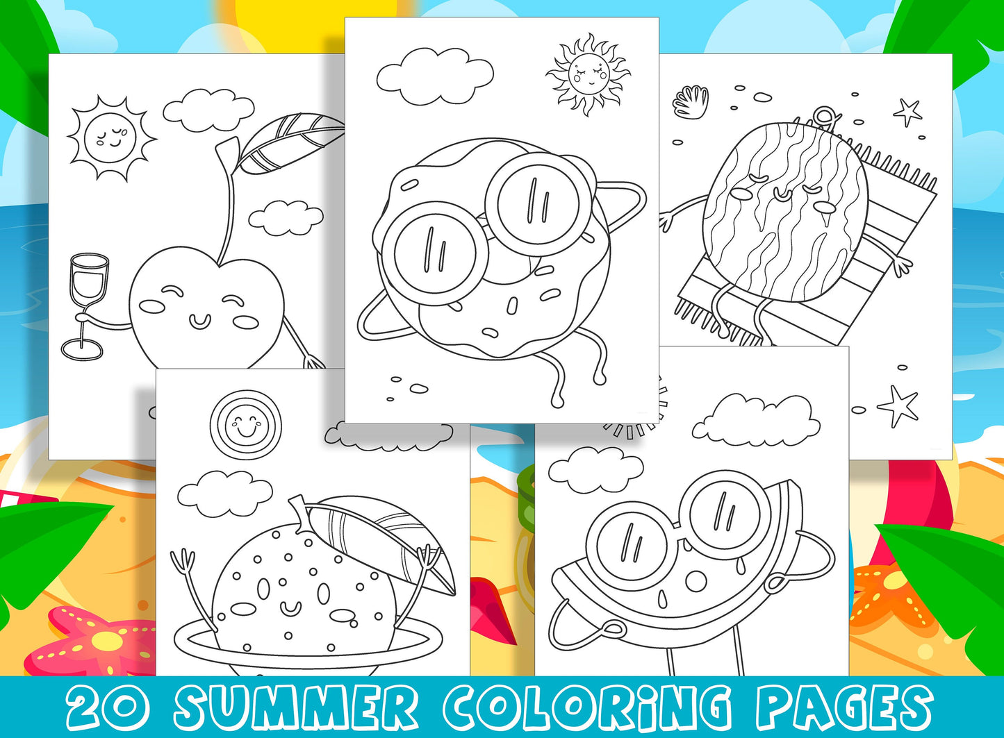 Summer Fun Character Coloring Pages: 20 Playful Designs for Preschool and Kindergarten, PDF File, Instant Download