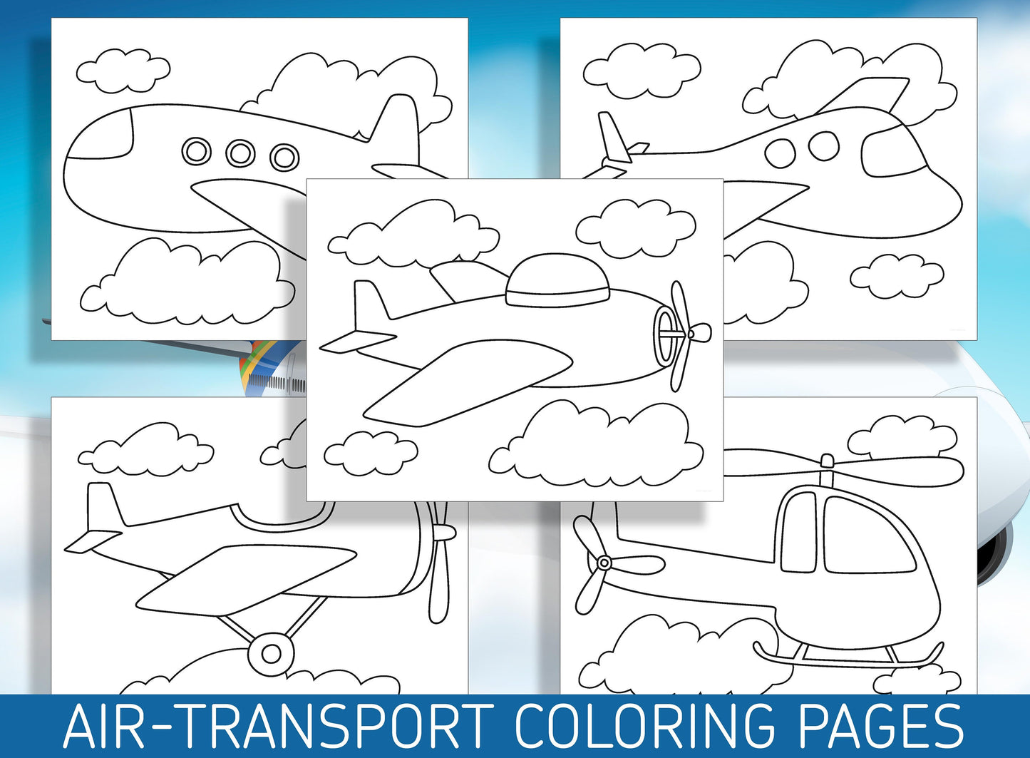 Up, Up, and Away: 25 Fun Air Transport Coloring Pages for Preschool and Kindergarten, PDF File, Instant Download