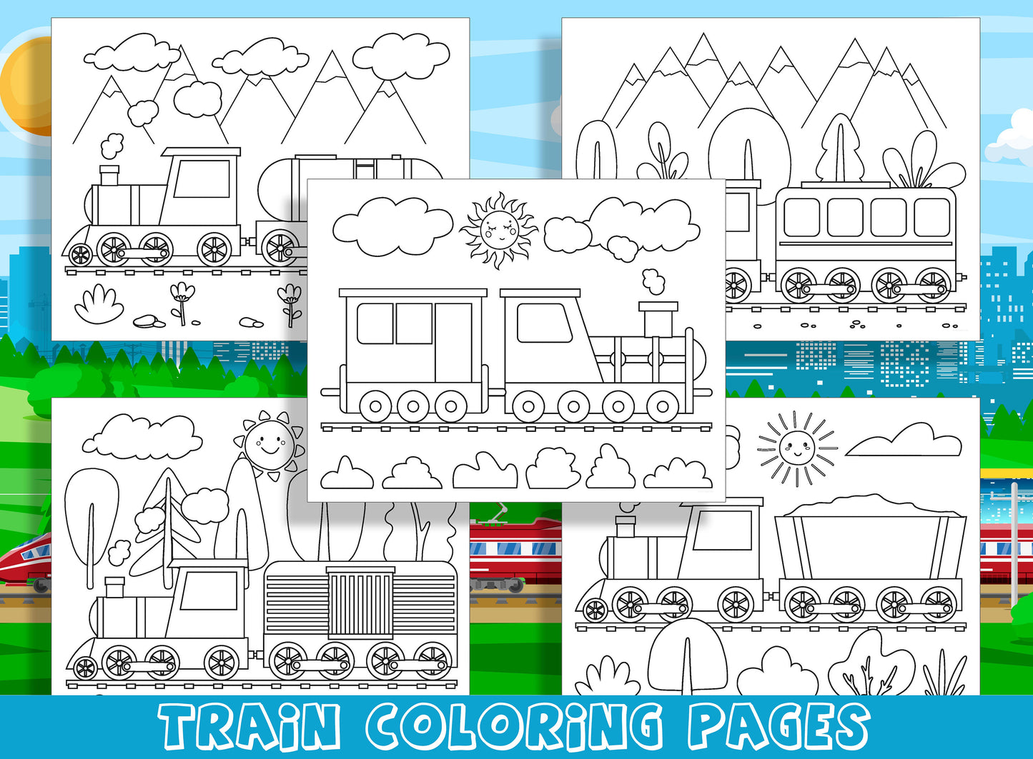 Choo Choo! All Aboard the Fun Train Coloring Pages: Perfect for Preschool and Kindergarten (15 Pages), PDF File, Instant Download
