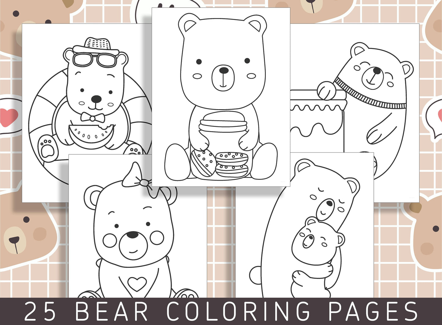 25 Adorable Bear Coloring Pages for Preschool and Kindergarten Kids, PDF File, Instant Download