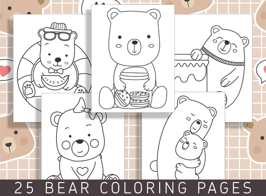 25 Adorable Bear Coloring Pages for Preschool and Kindergarten Kids, PDF File, Instant Download