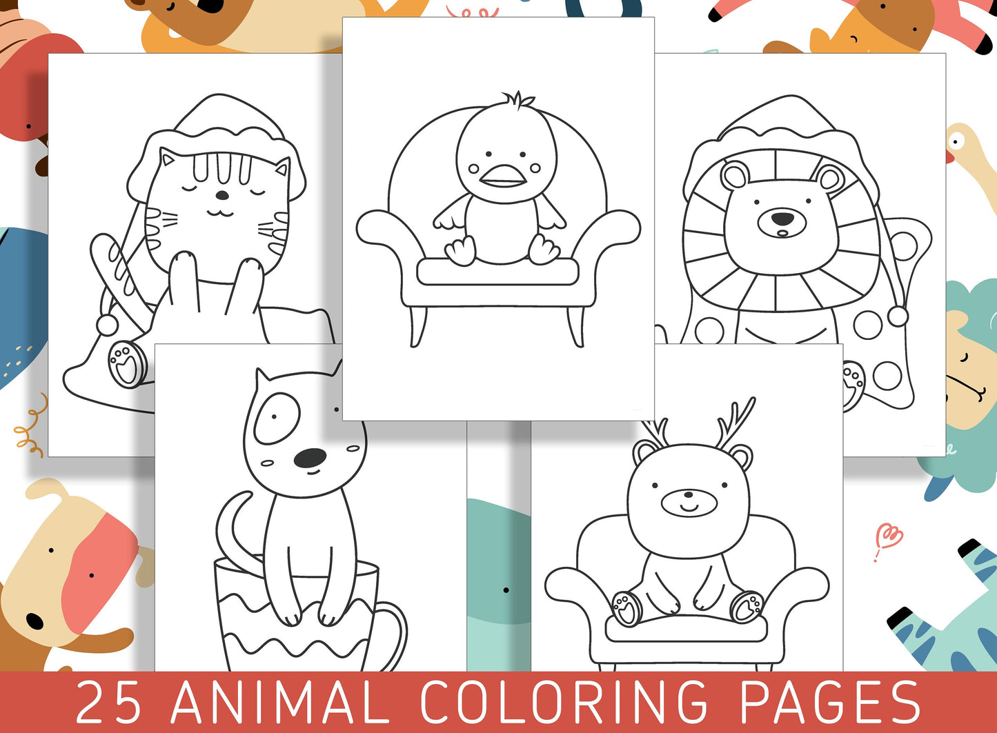 Fun Animal Coloring Pages for Preschool and Kindergarten: 25 Cute and Educational Worksheets, PDF File, Instant Download
