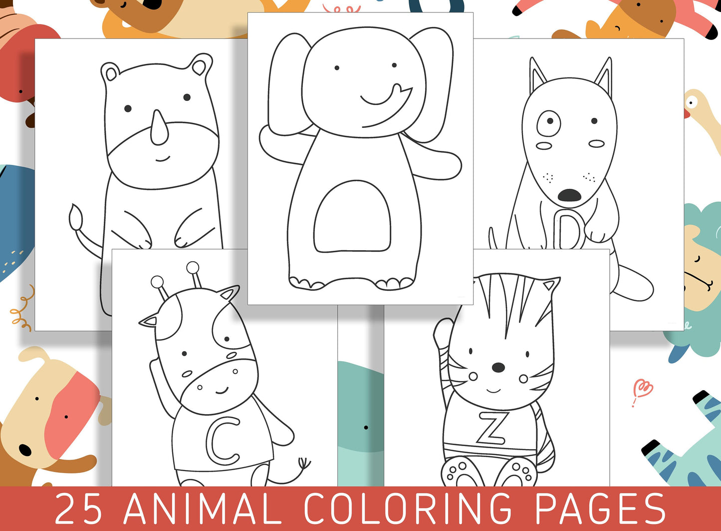 Fun Animal Coloring Pages for Preschool and Kindergarten: 25 Cute and Educational Worksheets, PDF File, Instant Download