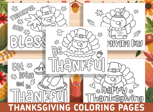 15 Festive Thanksgiving Coloring Pages for Preschool and Kindergarten, PDF File, Instant Download