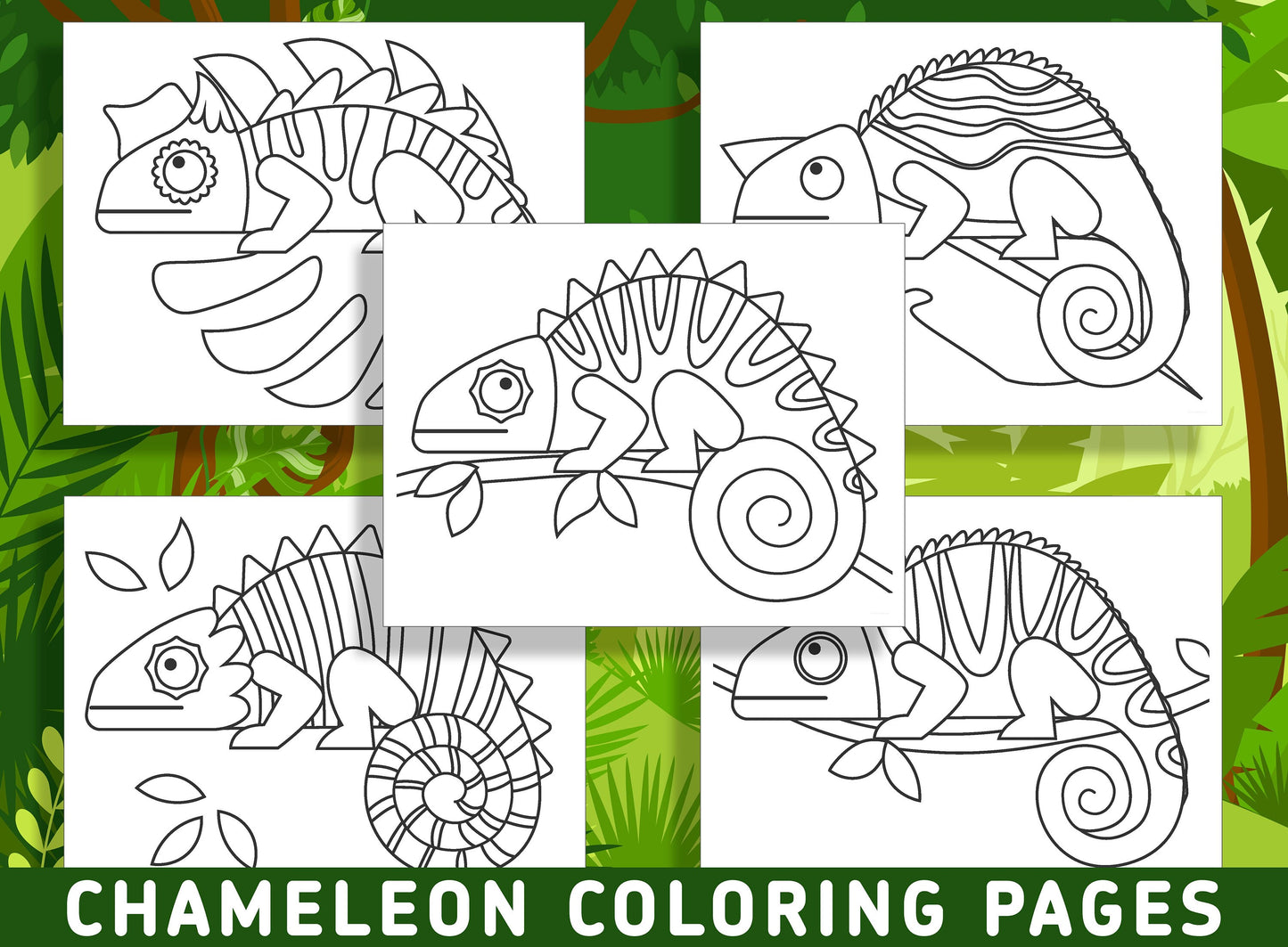 15 Fun and Creative Chameleon Coloring Pages for Preschool and Kindergarten - PDF File, Instant Download