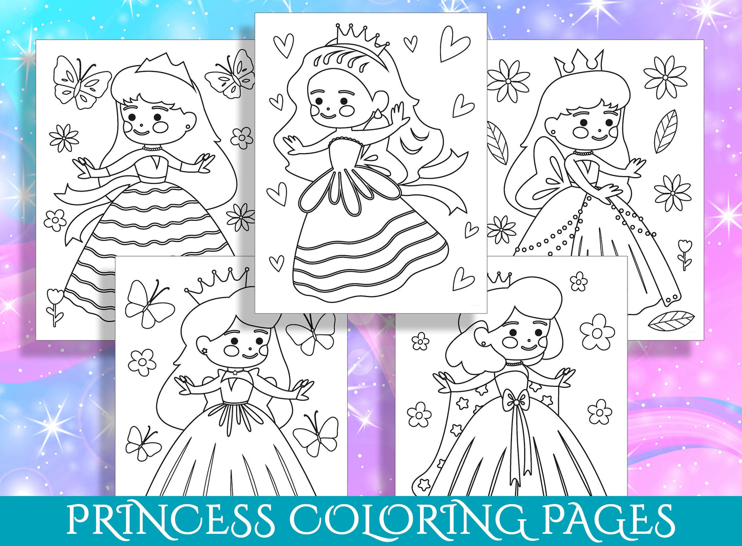 Princess Coloring Pages PDF, 15 Enchanting Designs for Preschool and Kindergarten, Instant Download