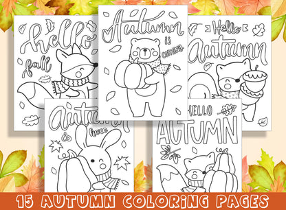 15 Beautiful Autumn Coloring Pages for Preschool and Kindergarten Kids, PDF File, Instant Download