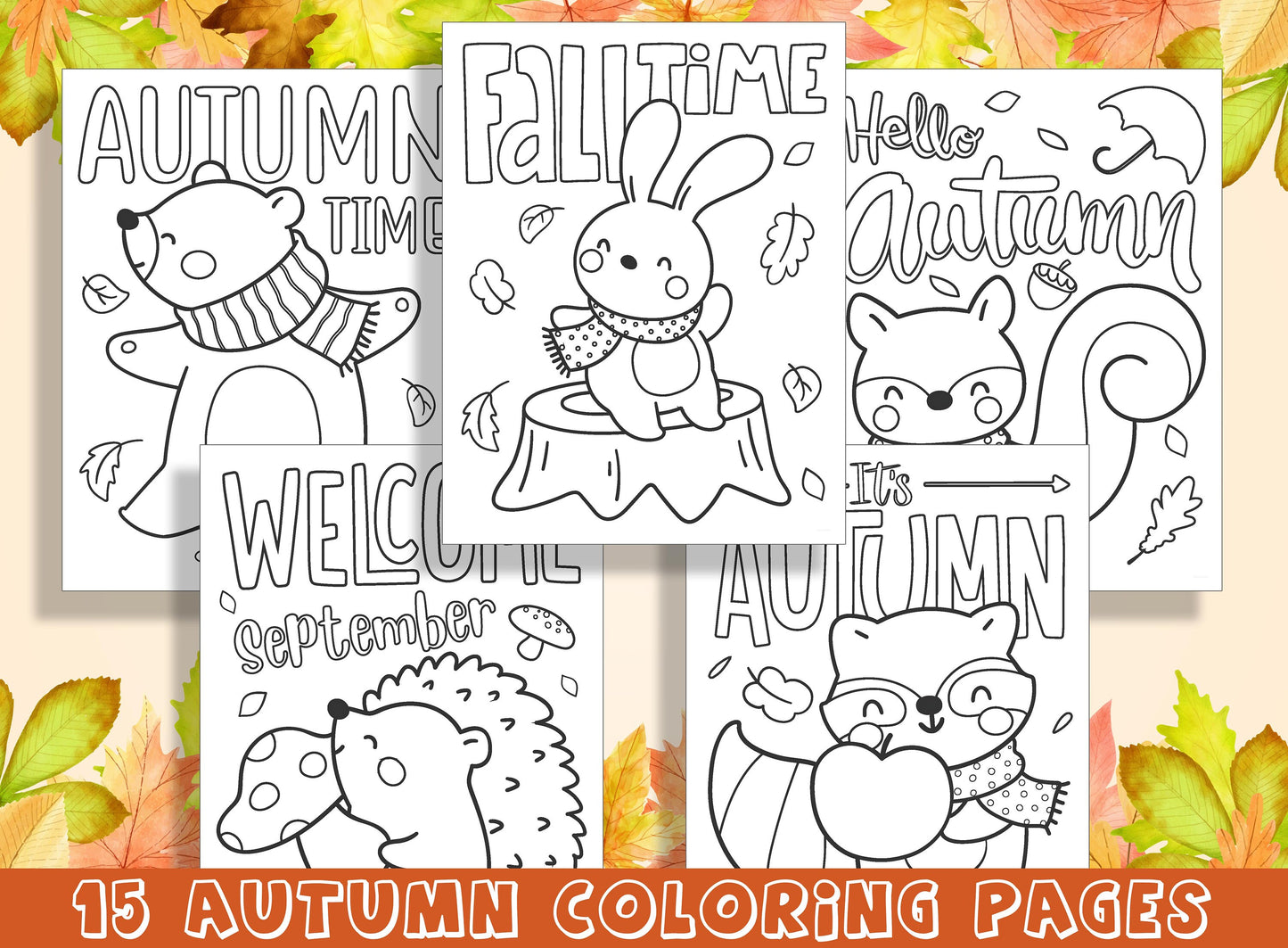 15 Beautiful Autumn Coloring Pages for Preschool and Kindergarten Kids, PDF File, Instant Download