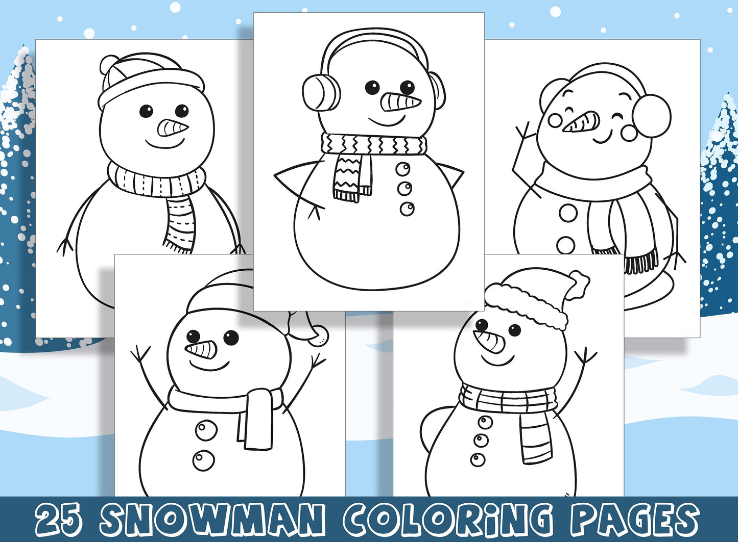 25 Adorable Snowman Coloring Pages for Preschool and Kindergarten, PDF File, Instant Download
