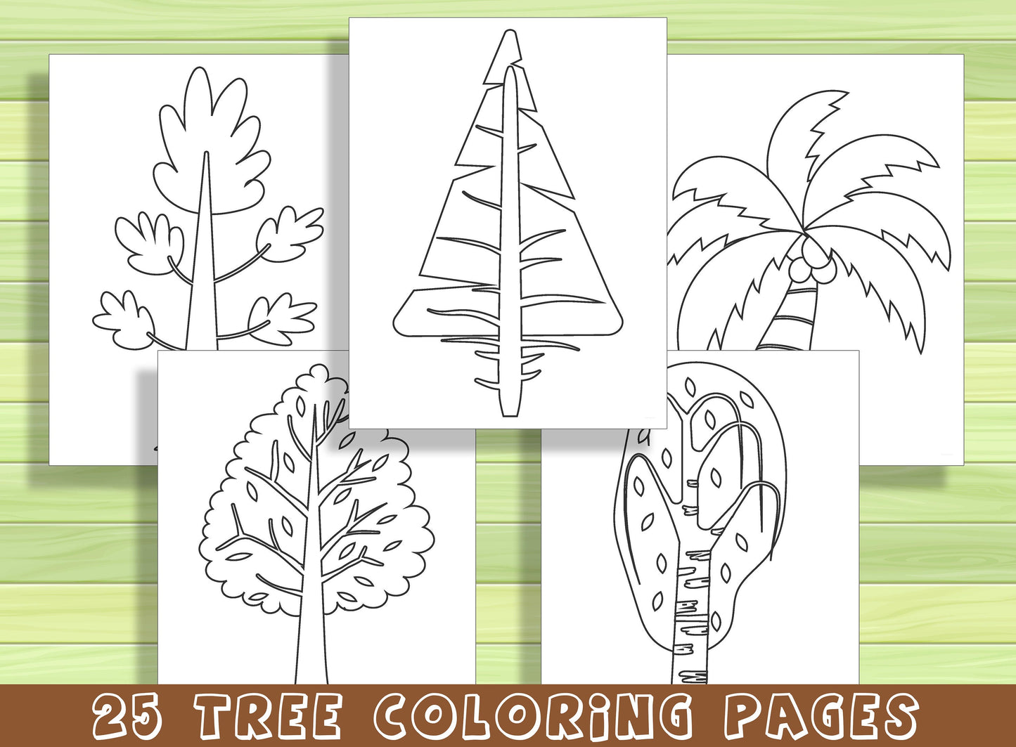 25 Beautiful Tree Coloring Pages for Preschool and Kindergarten, PDF File, Instant Download