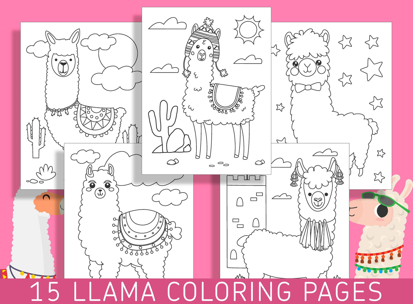 15 Fun and Adorable Llama Coloring Pages for Kids and Adults, PDF File - Instance Download