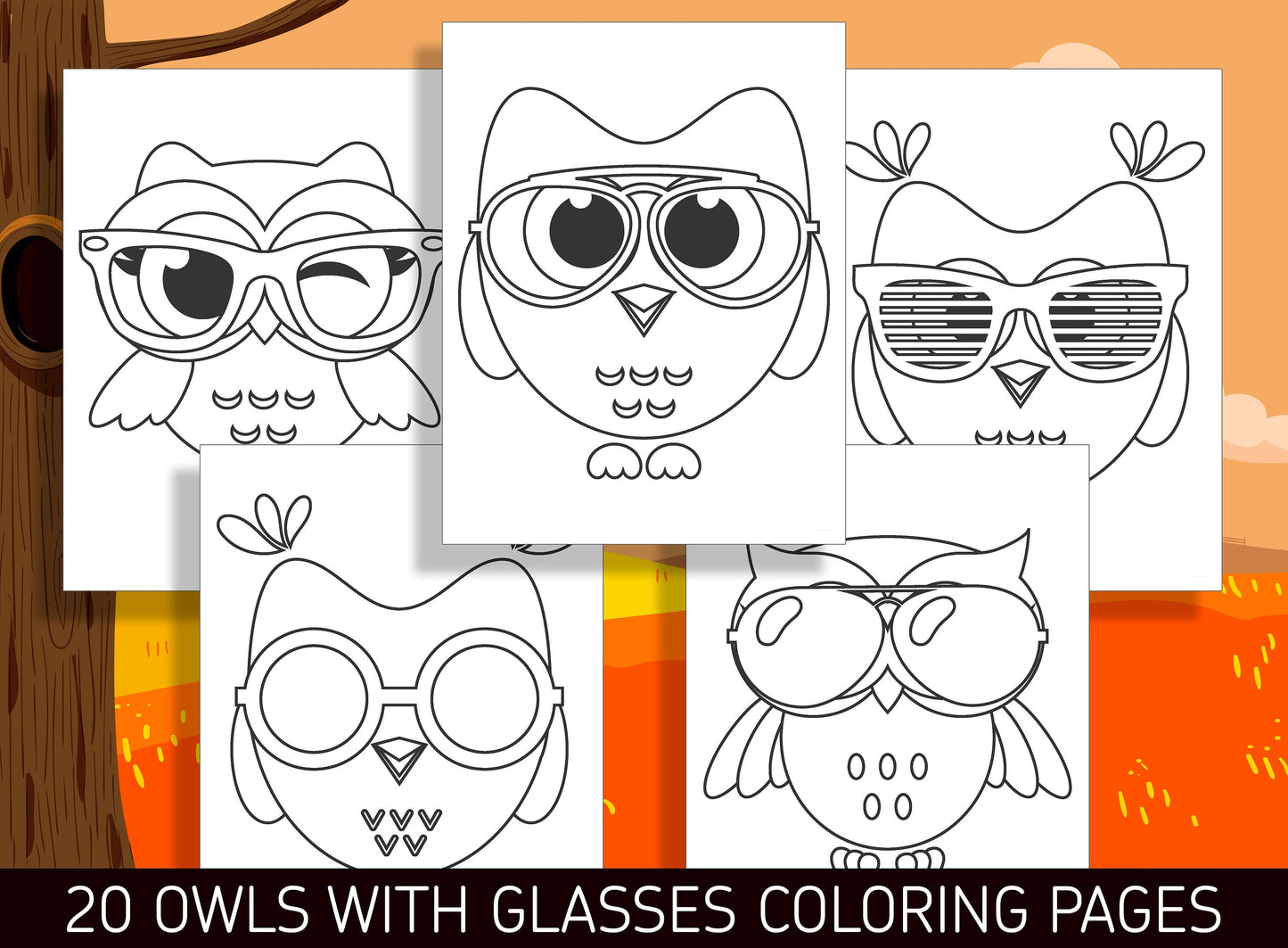 20 Adorable Owl with Glasses Coloring Pages for Preschool and Kindergarten Kids, PDF File, Instant Download