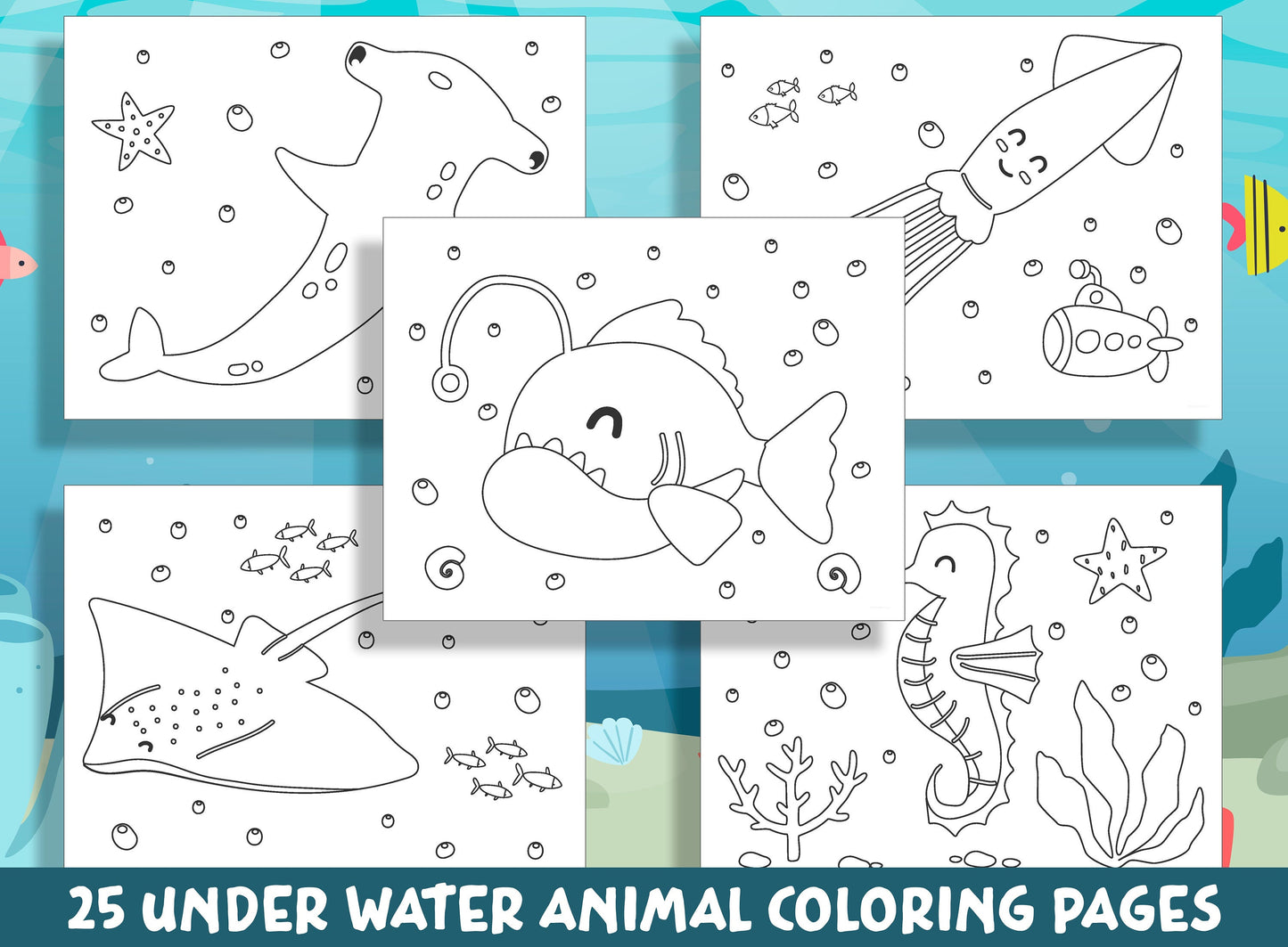 25 Fun and Engaging Underwater Animal Coloring Pages for Preschool and Kindergarten, PDF File, Instant Download
