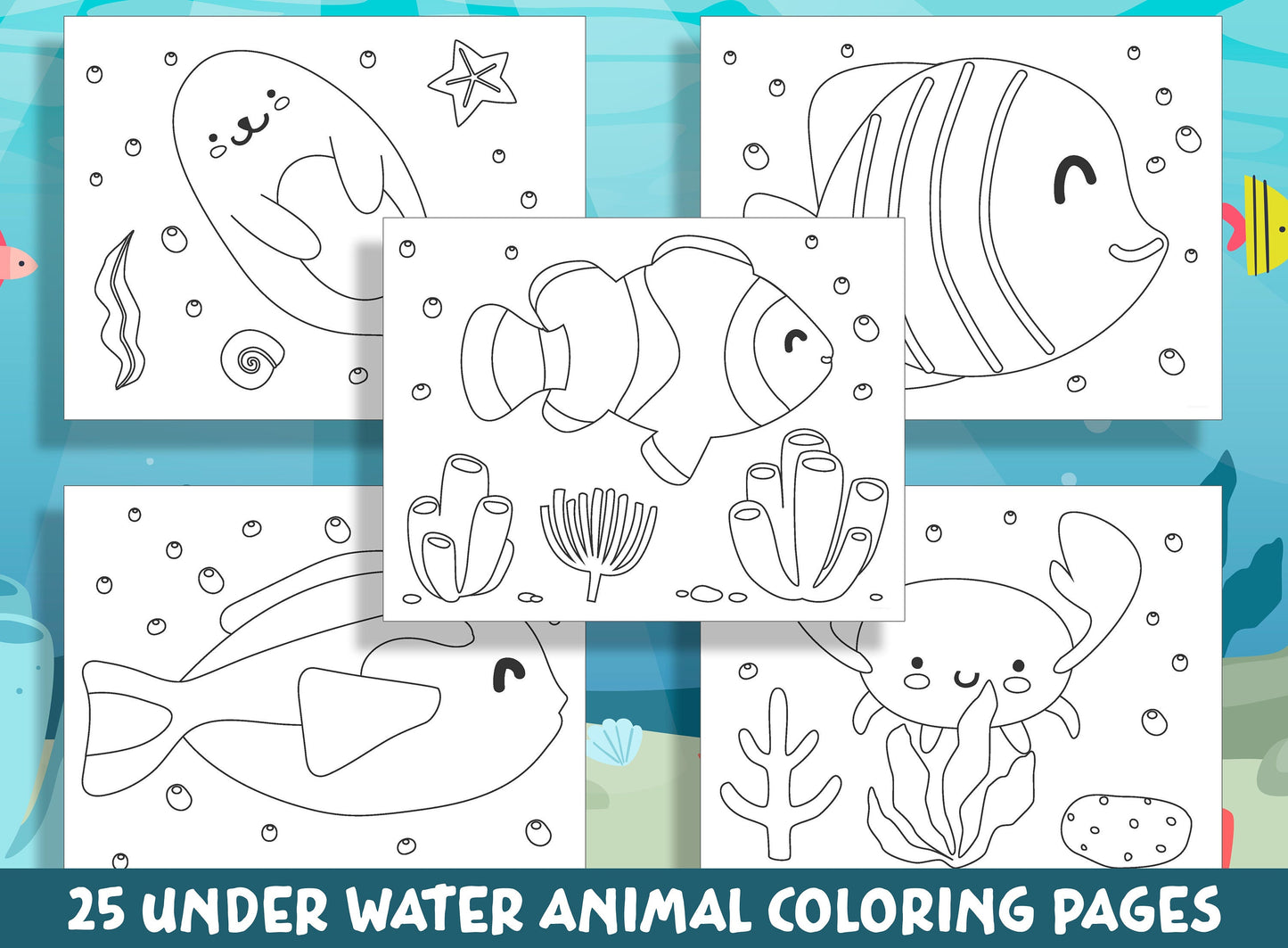 25 Fun and Engaging Underwater Animal Coloring Pages for Preschool and Kindergarten, PDF File, Instant Download
