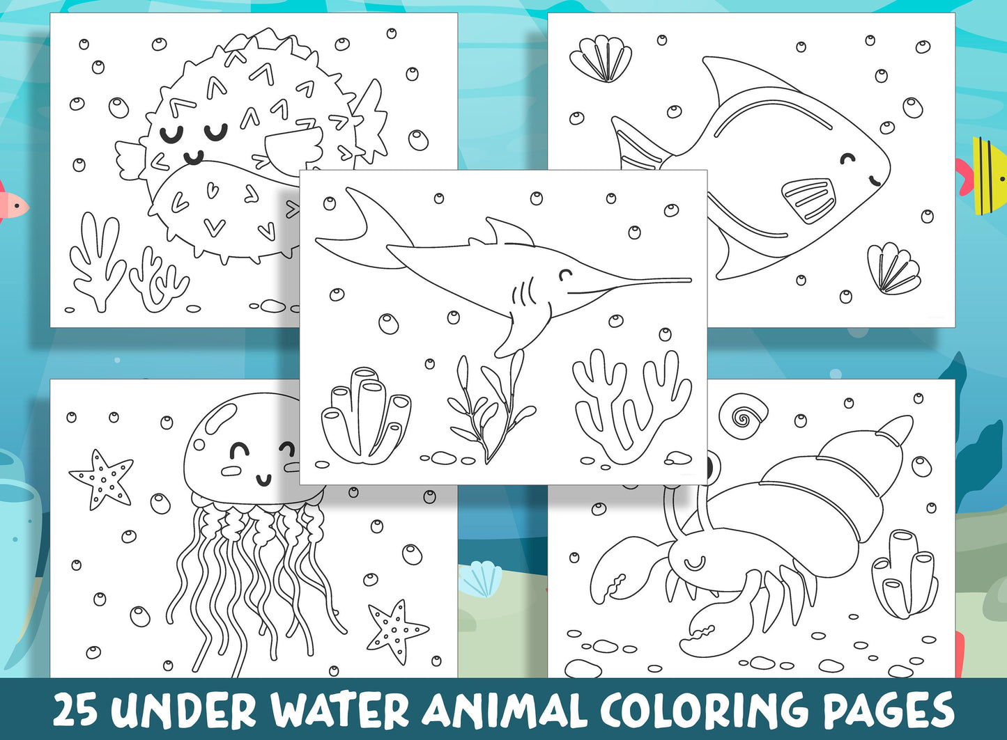 25 Fun and Engaging Underwater Animal Coloring Pages for Preschool and Kindergarten, PDF File, Instant Download
