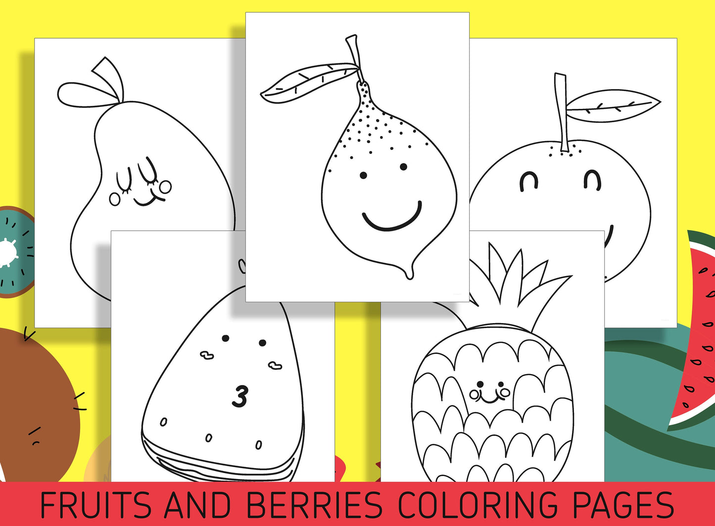 Fun Fruits and Berries Coloring Pages: 25 Printable Sheets for Preschool and Kindergarten Kids, PDF File, Instant Download