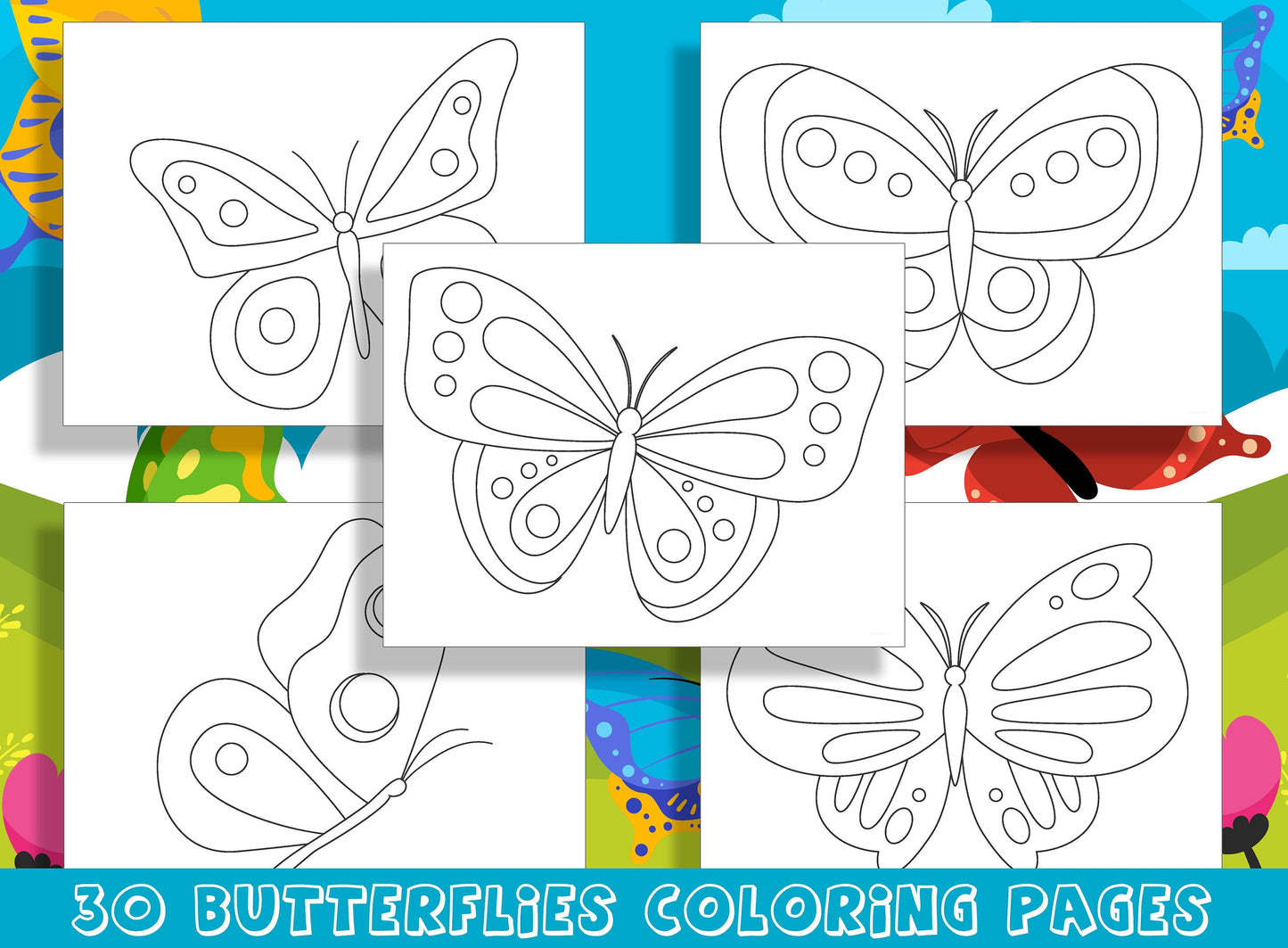 Fluttering Fun: 30 Delightful Butterfly Coloring Pages for Preschool and Kindergarten Kids, PDF File, Instant Download
