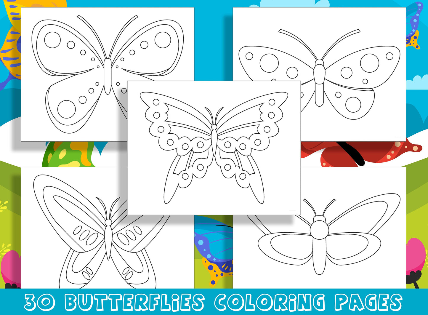 Fluttering Fun: 30 Delightful Butterfly Coloring Pages for Preschool and Kindergarten Kids, PDF File, Instant Download