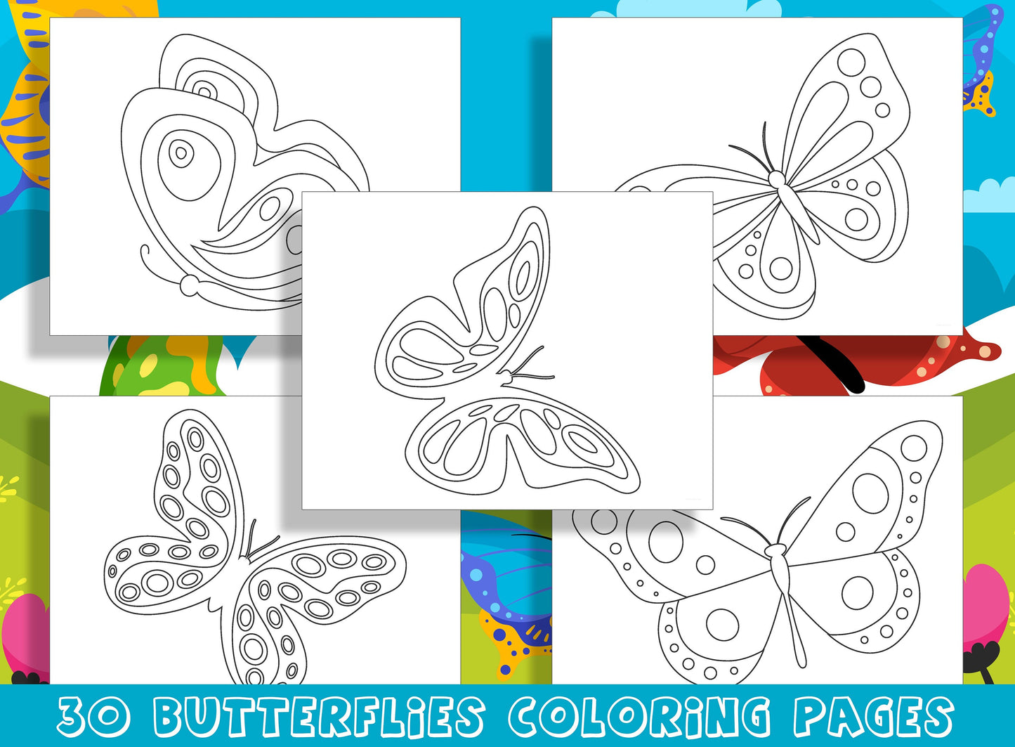 Fluttering Fun: 30 Delightful Butterfly Coloring Pages for Preschool and Kindergarten Kids, PDF File, Instant Download