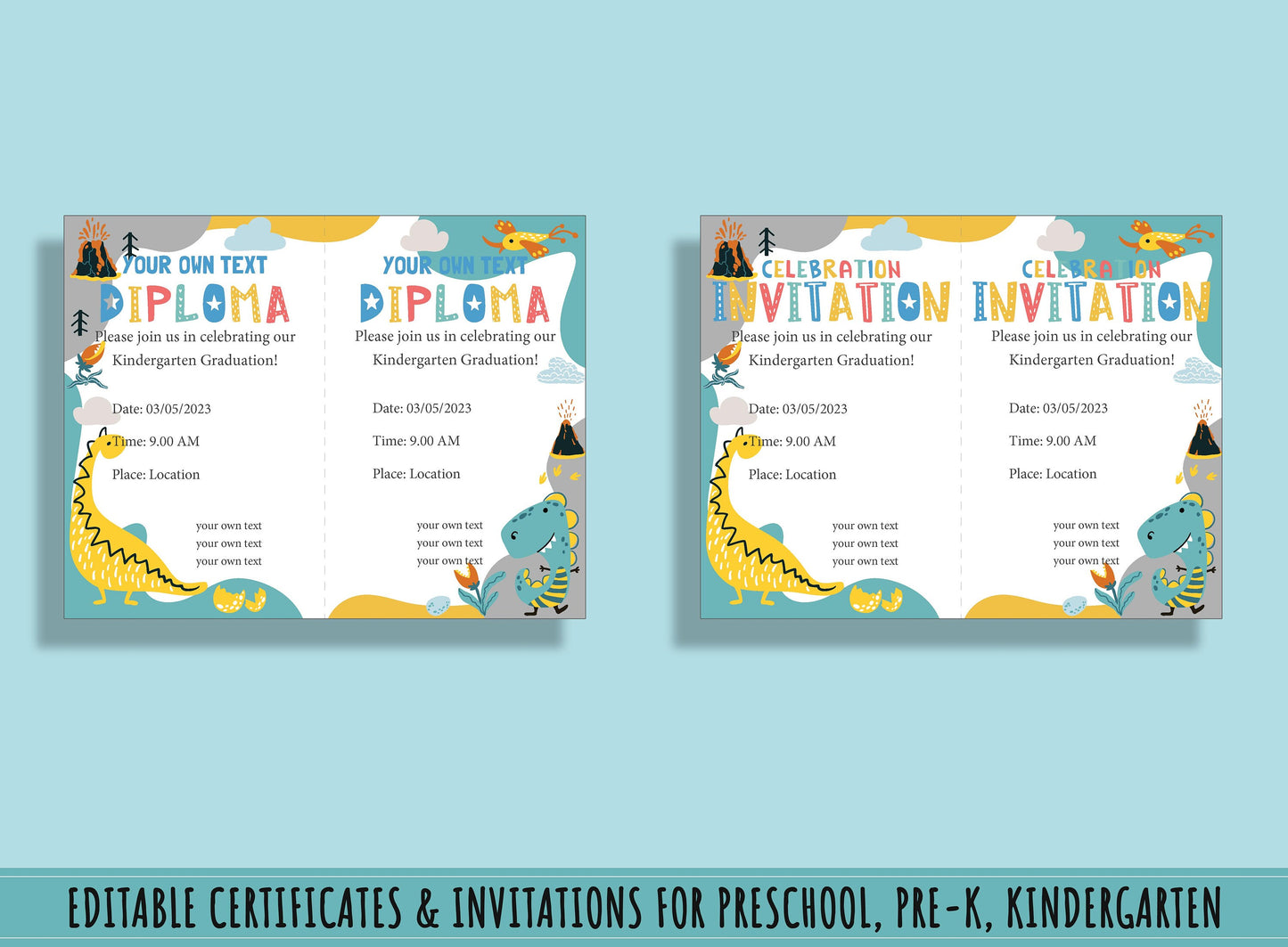 Editable Preschool Diplomas, Certificates, and Graduation Invitations: 37 Pages of Customizable Designs, PDF File, Instant Download