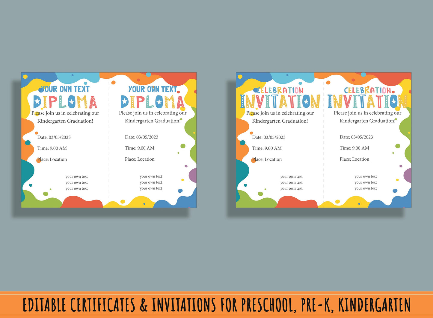 First Steps to Success: Kindergarten & Preschool Diploma, Certificate, Invitation, 37 Editable Pages, PDF File, Instant Download