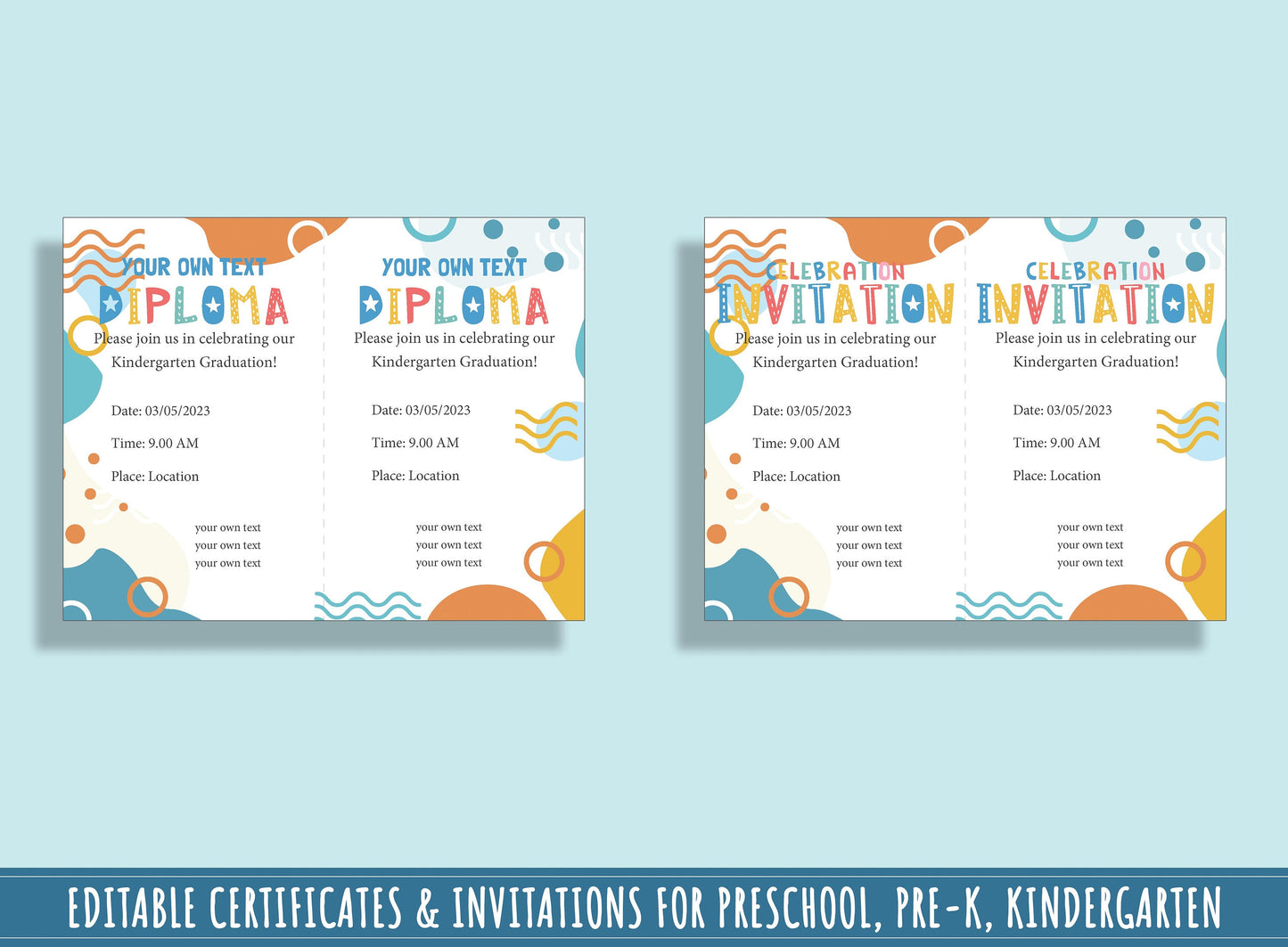 Modern Editable Graduation Certificates, Diplomas, Invitations Template for Preschool, PreK & Kindergarten - 37 Pages, PDF, Instant Download