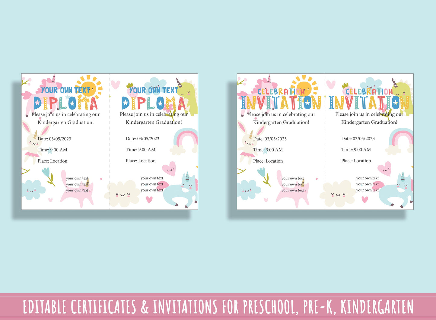 Editable Graduation Certificates, Diplomas, and Invitations Template for Preschool, Pre-K, & Kindergarten - 37 Pages, PDF, Instant Download