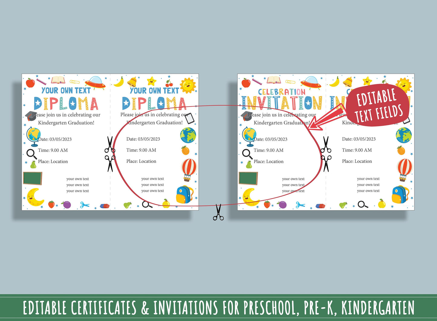 Fun and Creative Certificate, Diploma, and Invitation Templates for Kids: 37 Editable Pages, PDF File, Instant Download