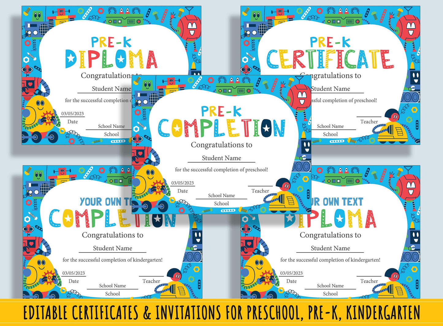 Little Learner's Diploma, Certificate, Invitation Collection: 37 Editable Pages for Preschool & Kindergarten Graduation, Instant Download