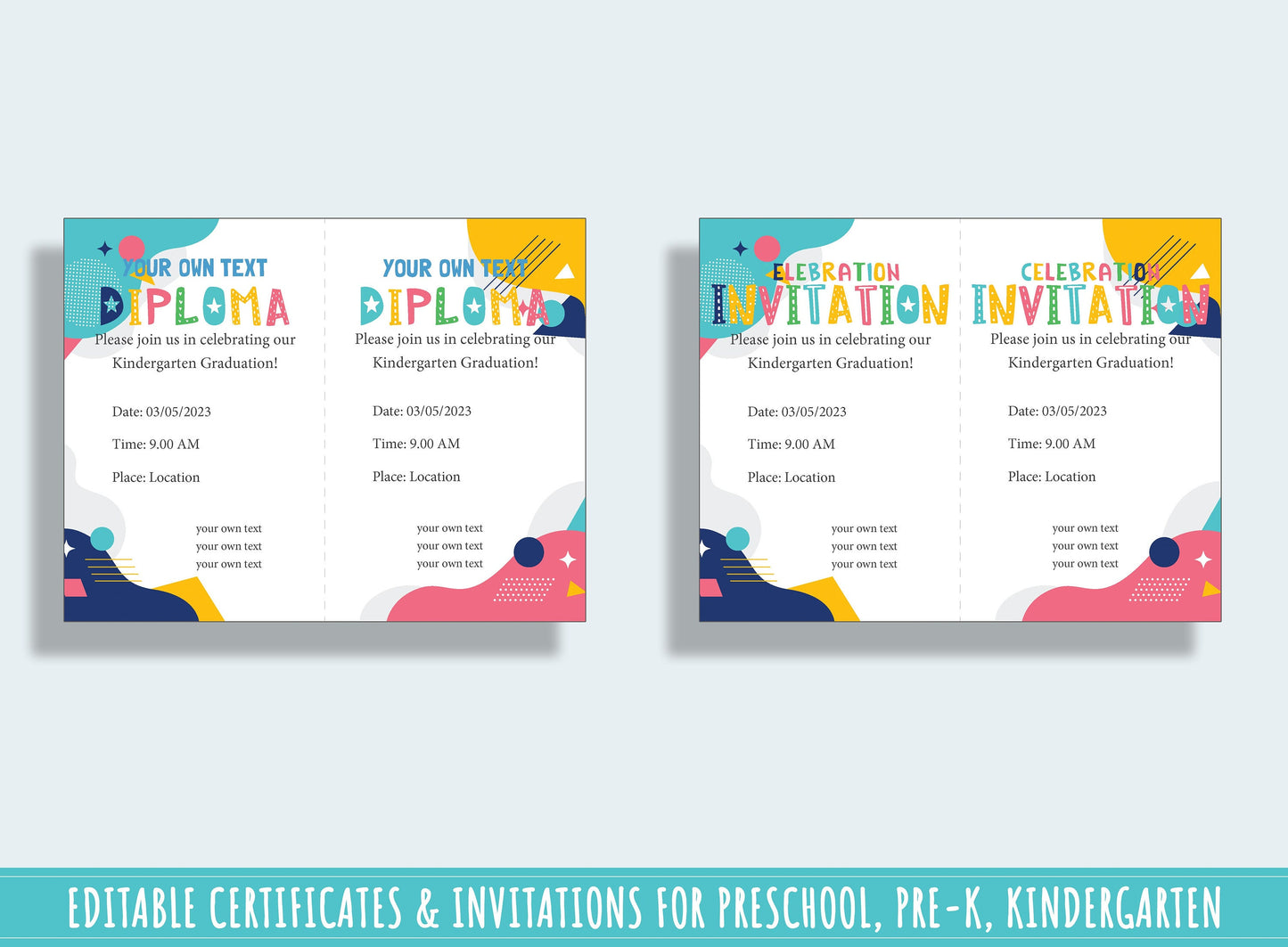 Diploma, Certificate, and Invitation Collection: 37 Editable Pages for Preschool and Kindergarten Graduation, PDF File, Instant Download