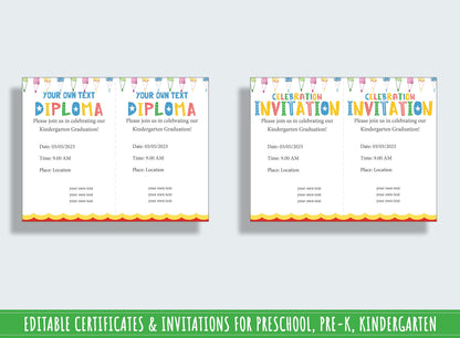 Fun and Colorful Certificate and Invitation Collection: 37 Editable Pages for Preschool & Elementary School Kids, PDF File, Instant Download