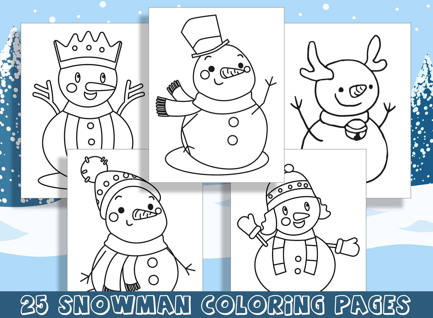 25 Adorable Snowman Coloring Pages for Preschool and Kindergarten, PDF File, Instant Download