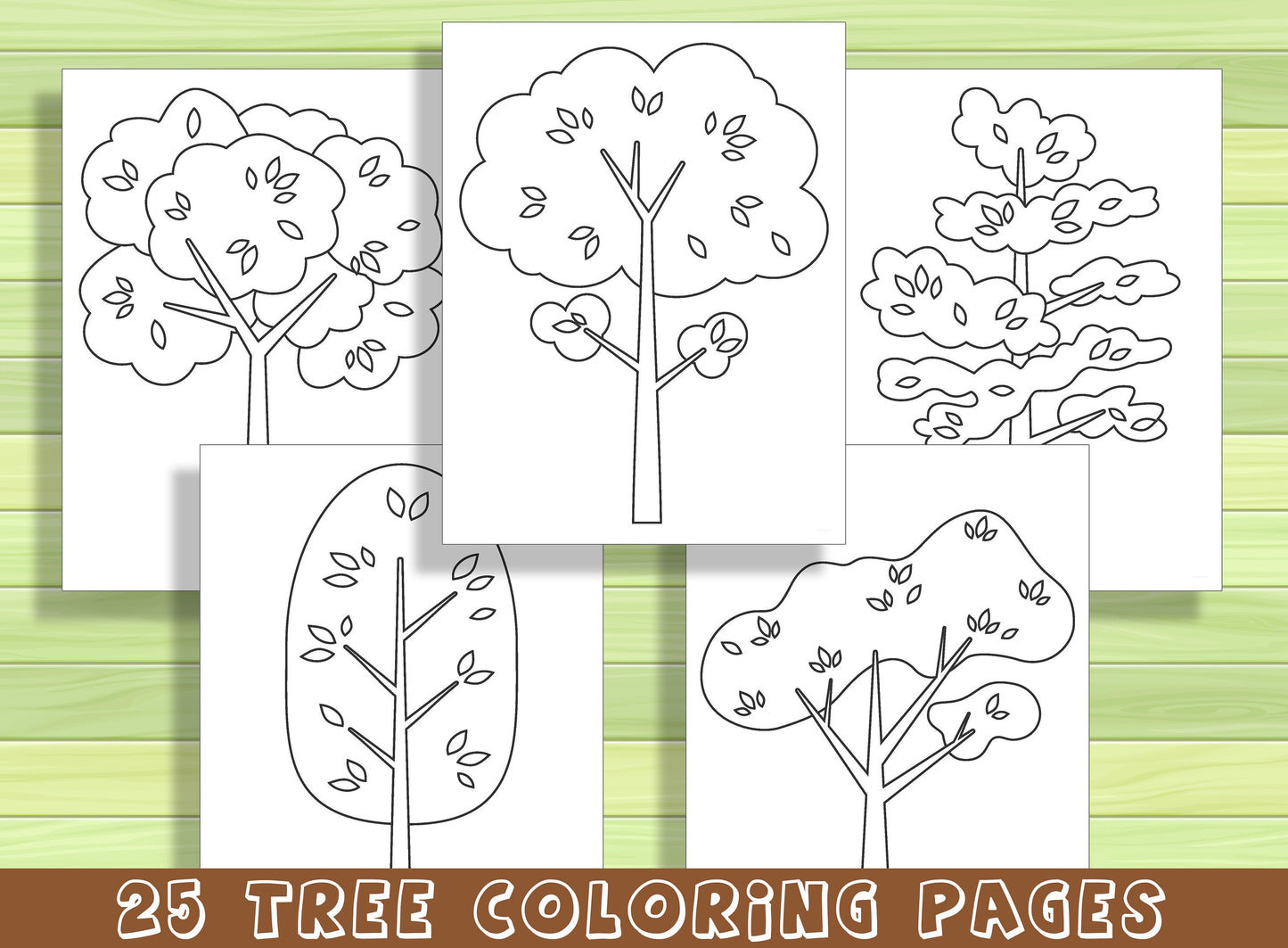 25 Beautiful Tree Coloring Pages for Preschool and Kindergarten, PDF File, Instant Download