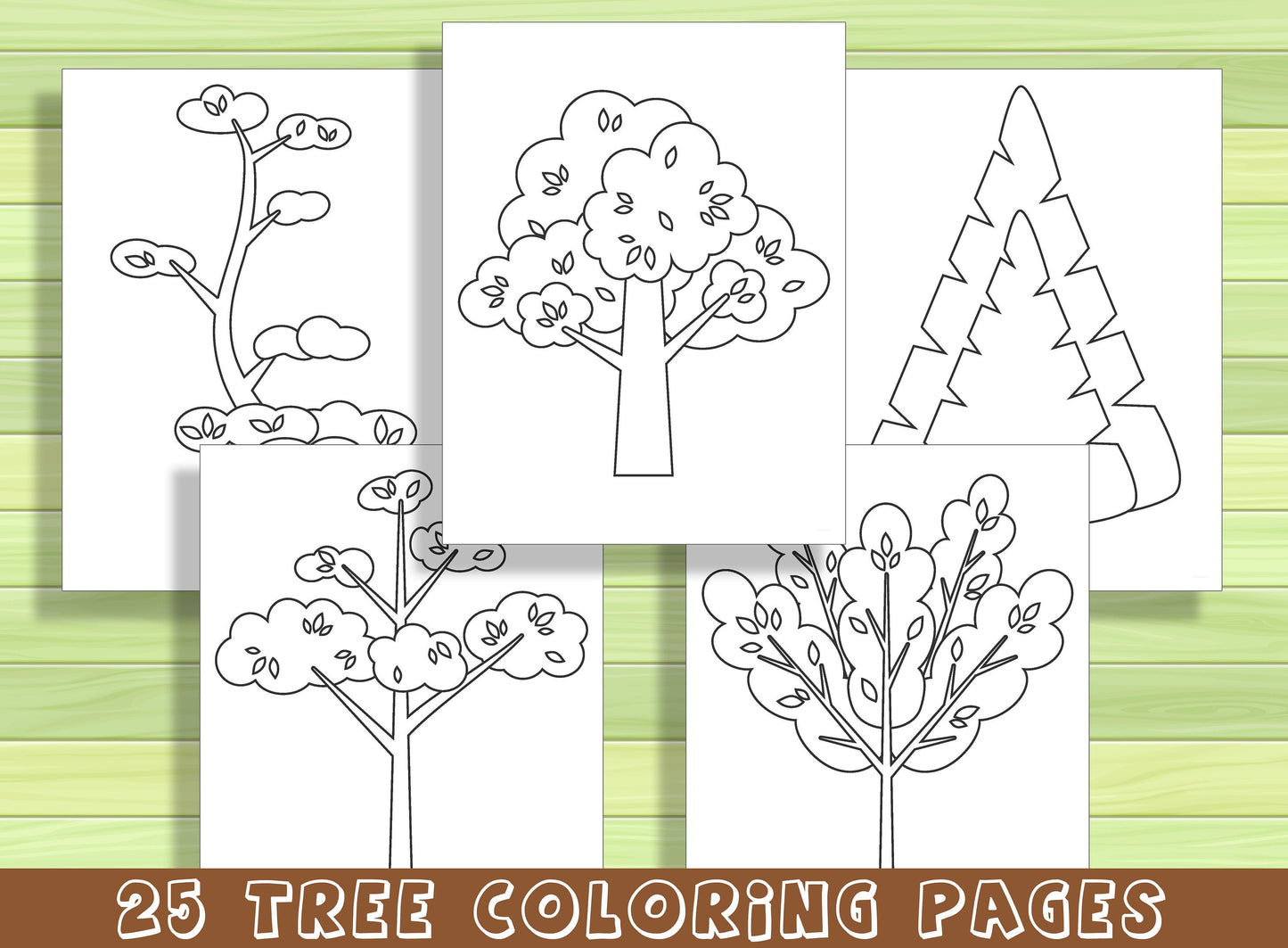 25 Beautiful Tree Coloring Pages for Preschool and Kindergarten, PDF File, Instant Download