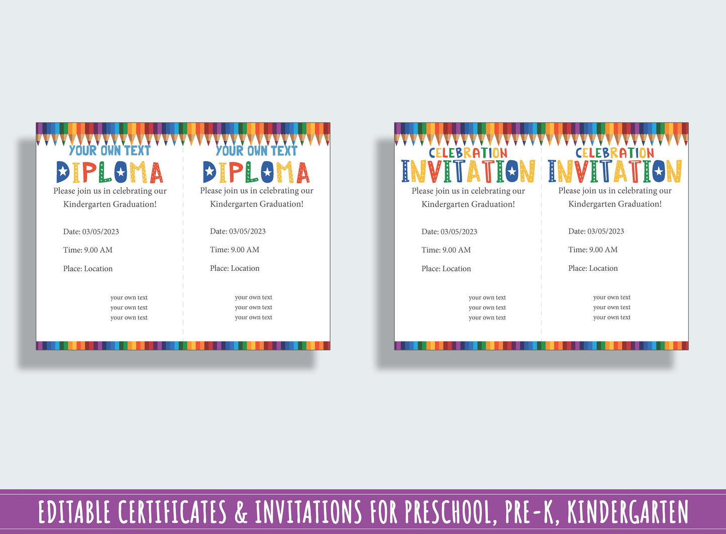 Preschool and Kindergarten Diploma, Certificate, and Invitation Templates - 37 Editable Pages, PDF File, Instant Download
