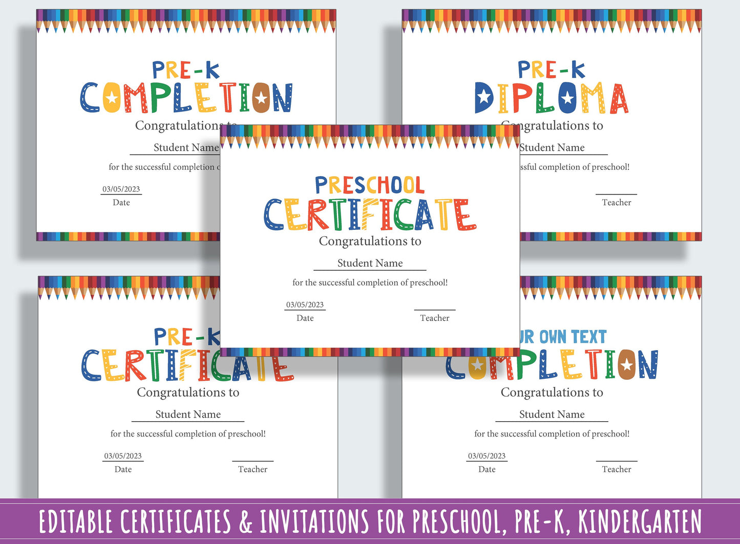 Preschool and Kindergarten Diploma, Certificate, and Invitation Templates - 37 Editable Pages, PDF File, Instant Download