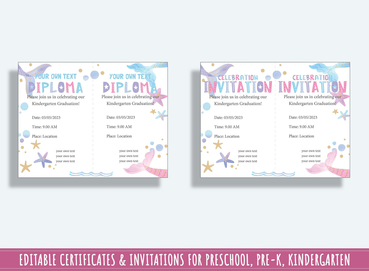 Editable Diplomas, Certificates, Invitations for PreK, K, 1st, and 2nd Grades: 37 Pages of Customizable Designs, PDF File, Instant Download