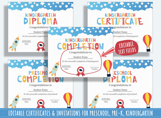 Editable Kindergarten Diploma, Completion Certificates, 37 Pages, PDF File, Instant Download