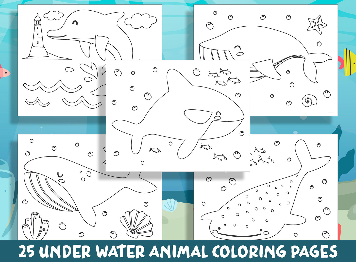 25 Fun and Engaging Underwater Animal Coloring Pages for Preschool and Kindergarten, PDF File, Instant Download