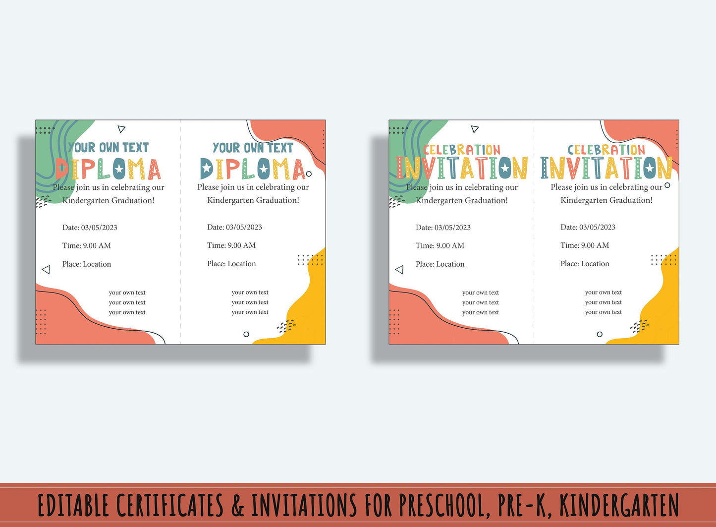 37 Pages of Abstract-themed Diplomas, Certificates, and Invitations for PreK and K, PDF File, Instant Download