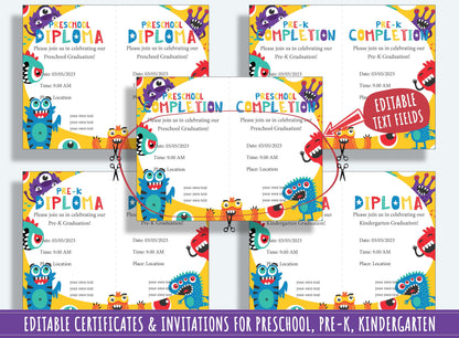 Monstrously Fun Achievements: 37 Pages of Funny Monster-themed Diplomas, Certificates, and Invitations for PreK and K, Instant Download