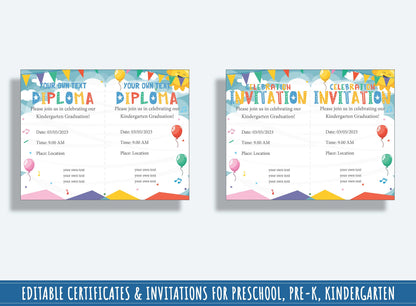 Up, Up, and Away: 37 Editable Pages of Balloon-themed Diplomas, Certificates, and Invitations for Preschool, Kindergarten, Instant Download