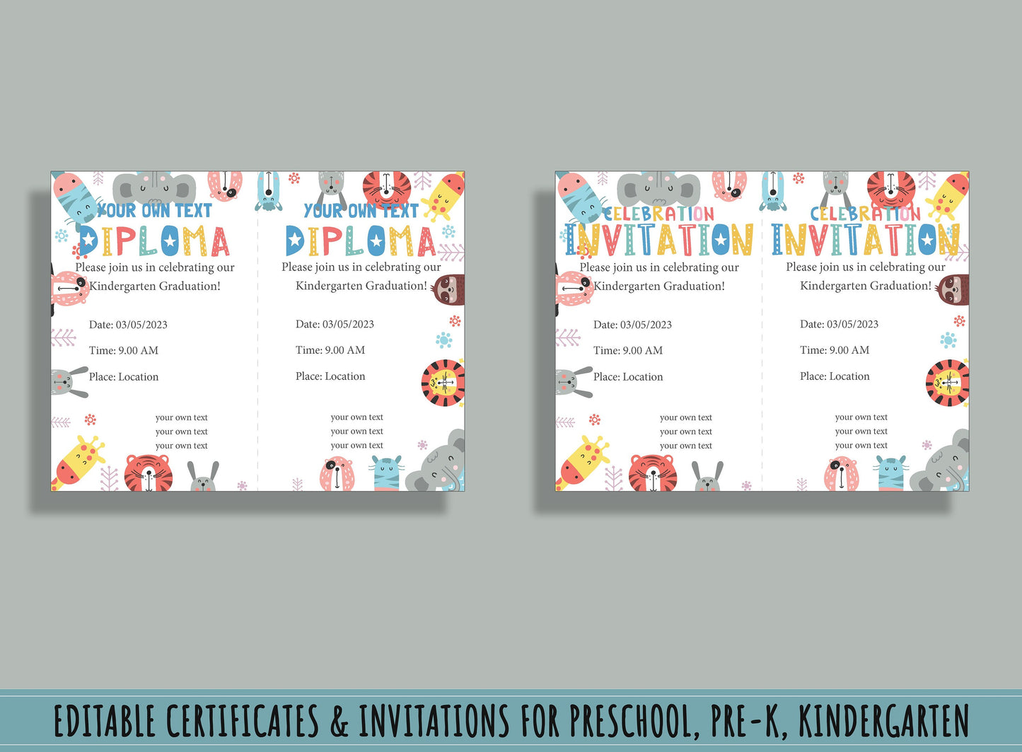 Kindergarten and Preschool Diploma, Certificate, and Invitation Collection, 37 Editable Pages, PDF File, Instant Download
