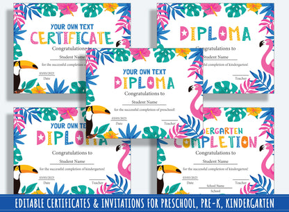 Preschool Graduation Diploma, Editable End of Year Diplomas, Certificates, and Invitations for PreK and K, PDF File, Instant Download