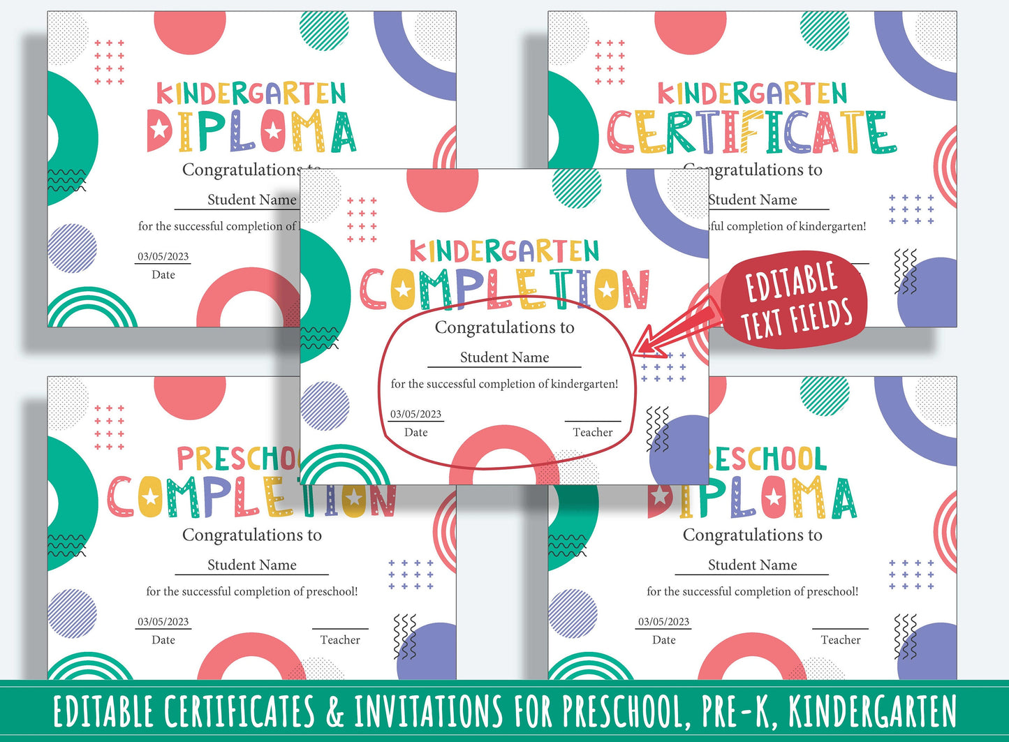 Student Council Certificate, Editable End of Year Diplomas, Certificates, and Invitations for PreK and K, PDF File, Instant Download