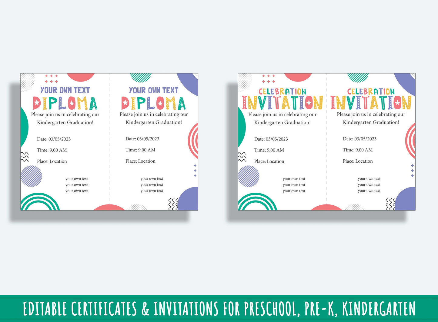 Student Council Certificate, Editable End of Year Diplomas, Certificates, and Invitations for PreK and K, PDF File, Instant Download