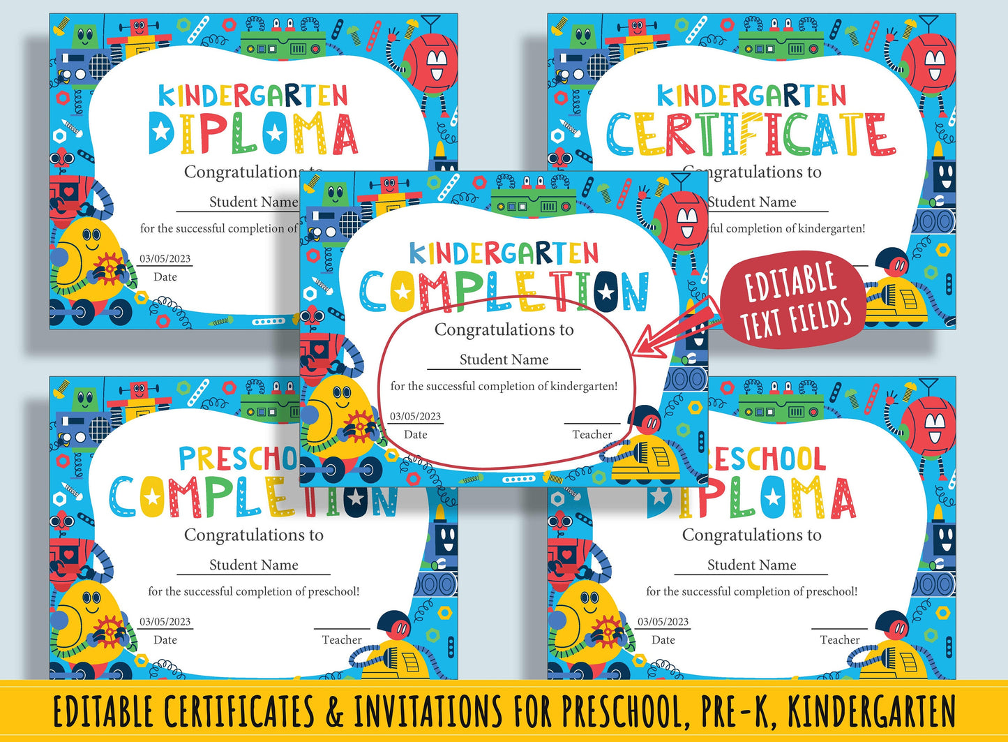 Little Learner's Diploma, Certificate, Invitation Collection: 37 Editable Pages for Preschool & Kindergarten Graduation, Instant Download