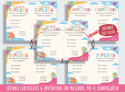 Preschool and Kindergarten End of Year Celebration Kit: 37 Editable Pages for Certificates, Diplomas, and Invitations, Instant Download