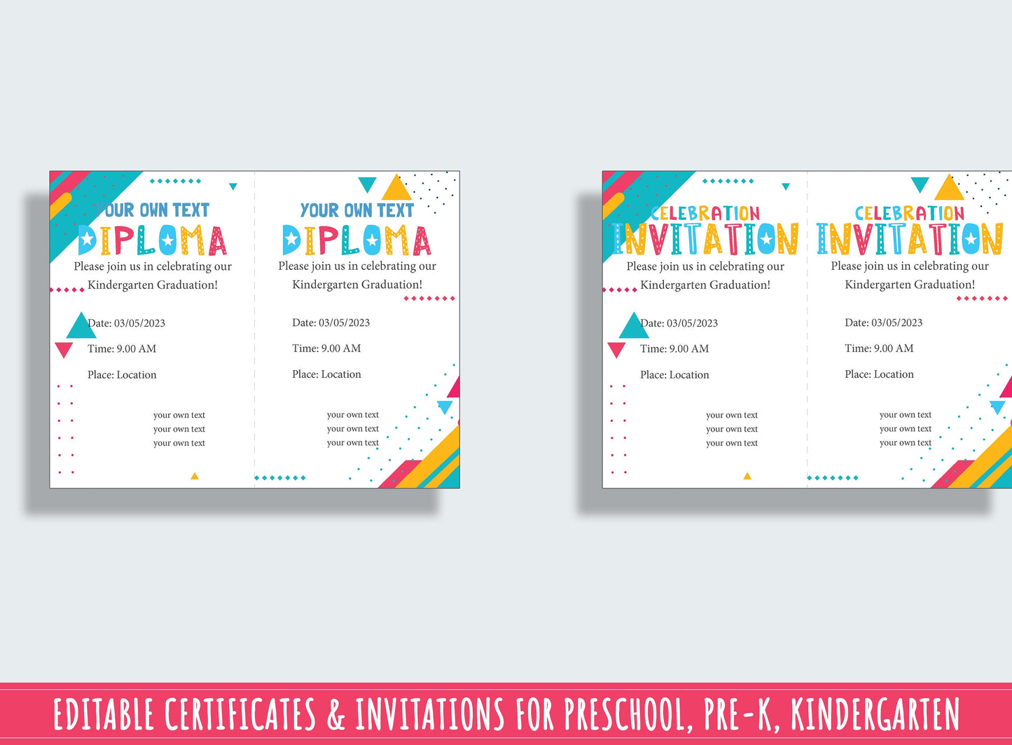 Modern-Themed Preschool and Kindergarten End-of-Year Celebration Kit: 37 Editable Pages for Certificates, Diplomas, and Invitations