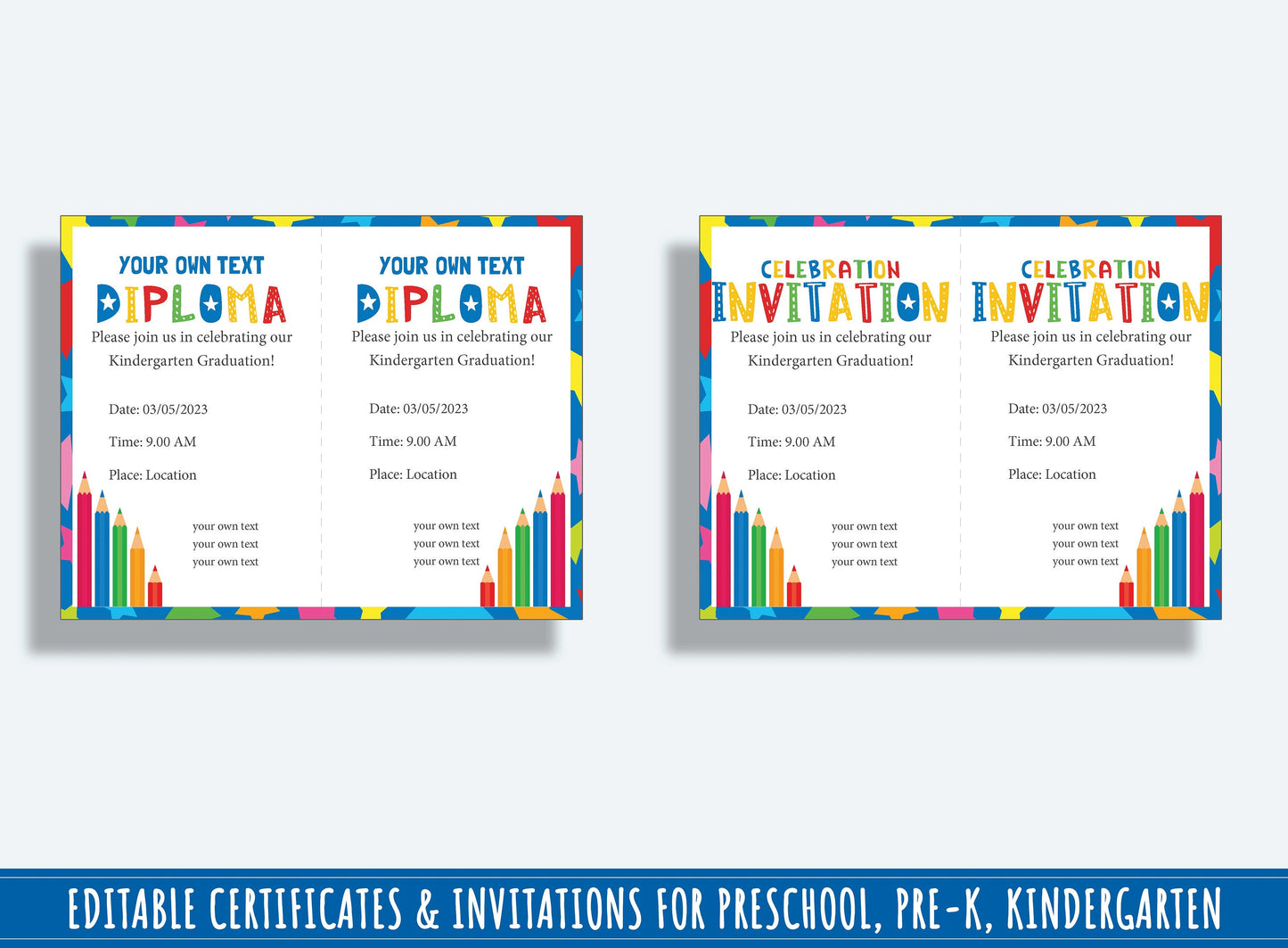 Editable Class Awards, End of the Year Awards, Diplomas, Certificates & Invitations for PreK, and K, PDF File, Instant Download